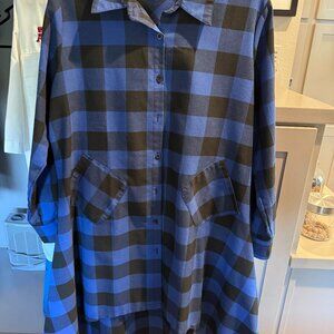 Plaid blue and black high low dress